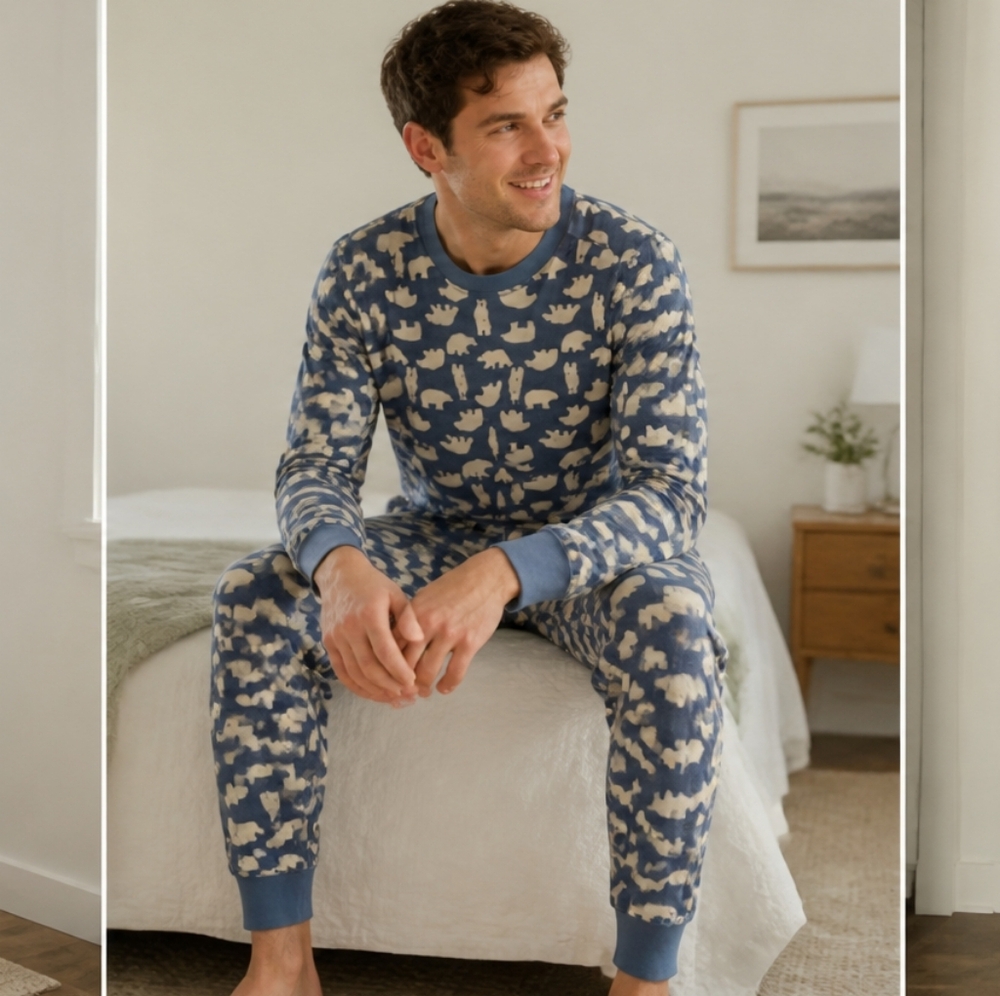 💥3 FOR $15 SALE💥 Blue Mens Polar Bear Print Pajama Set